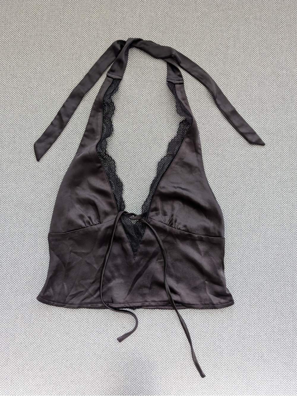Motel Rocks Black Satin Lace Halter Cami